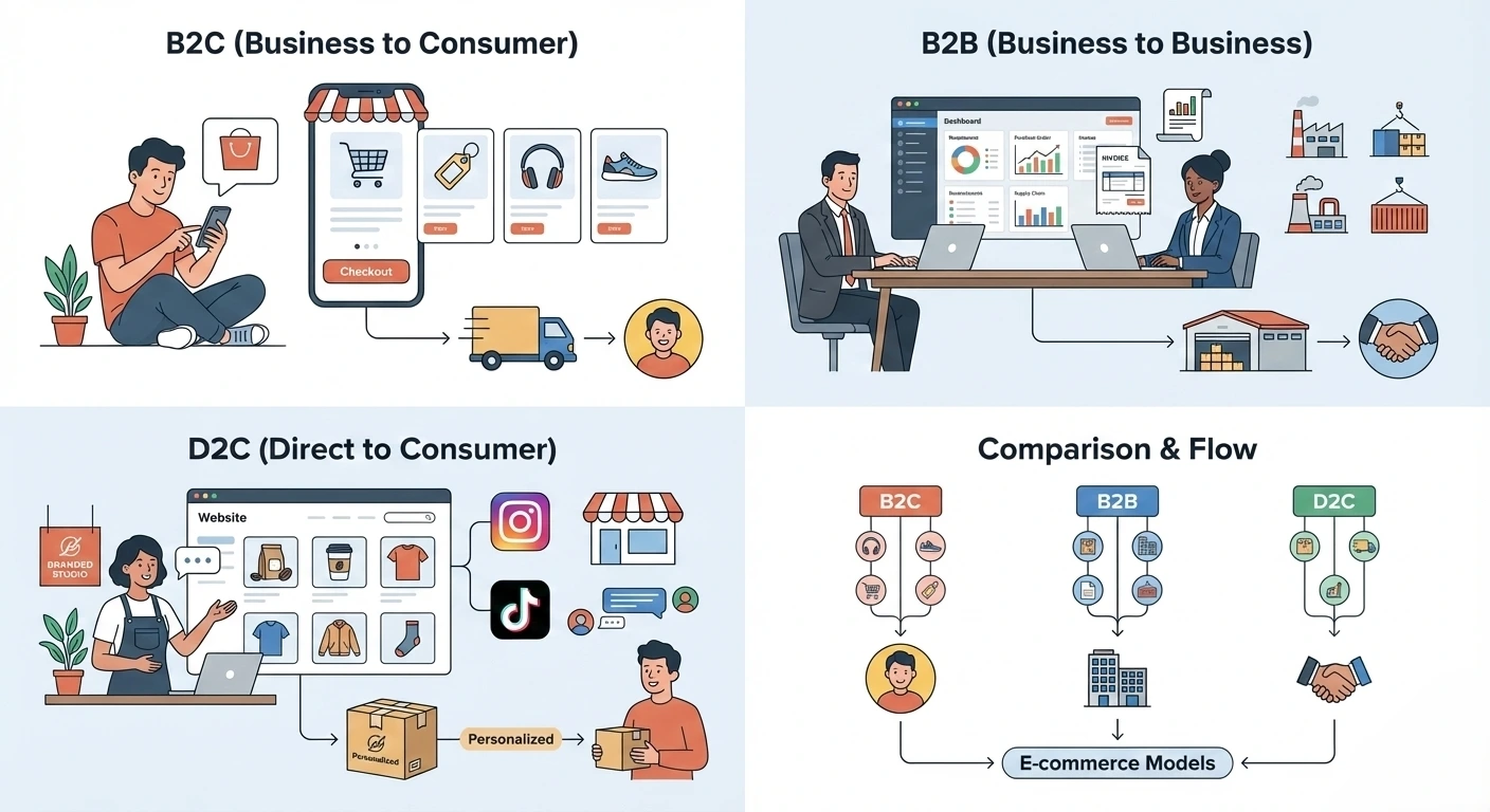 B2C vs B2B vs D2C E-commerce